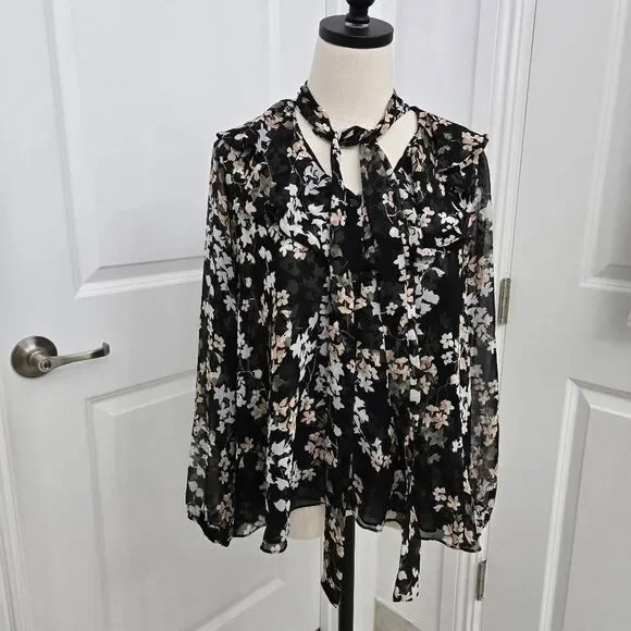 Misa Patia Tie-Neck Blouse Floral Long Sleeve Size Small NWT - Picture 2 of 9